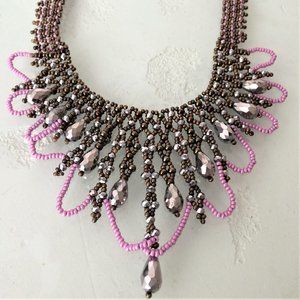 19" Iridescent Beads Necklace METALLIC PINK